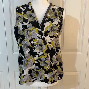 Alfani Women’s SZ 4 Sleeveless Black/White/Yellow Floral Print Pullover Blouse